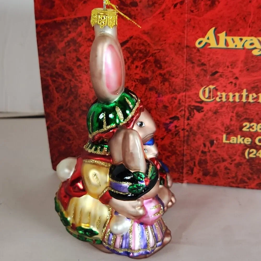 Hand Blown Glass Christmas Ornament three treasures rabbit‎ Margaret Cobane